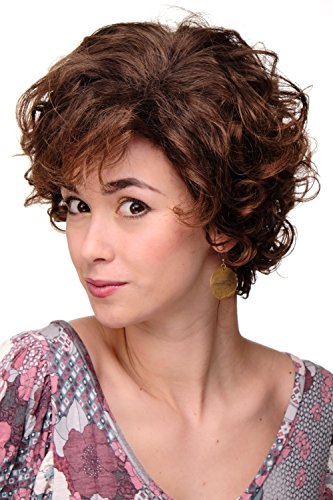 WIG ME UP - Peluca para mujeres corta voluminosa rizada rizos erizada mezcla castaña rojiza TYW60582-4T30