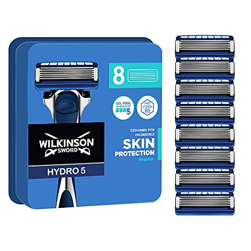 Wilkinson Sword Hydro 5 Skin Protection Regular - 8 Recambios de Cuchillas de Afeitar de 5 Hojas con Banda Lubricante Enriquecida con Pro Vitamina B5, Compatible para Cualquier Maquinilla Hydro