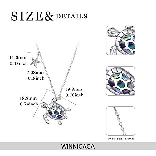 WINNICACA Colgante de plata de ley con diseño de tortuga, sirena/medusa/delfín para mujer, plata Piedra, Abalone,