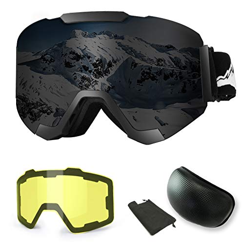 WLZP Gafas de esquí,Gafas de esquí magnéticas Intercambiables con 2 Lentes de Modelado, Protección Anti-vaho UV400 Gafas de Snowboard para Hombre Mujer Adultos Juventud Jóvenes