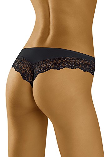 WOLBar Tanga con Encaje para Mujeres WB409, Negro,M