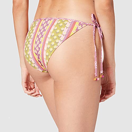 Women's Secret Parte Inferior de bikini reversible con dos estampados, lazadas laterales con abalorio Morado y Lila ,M para Mujer