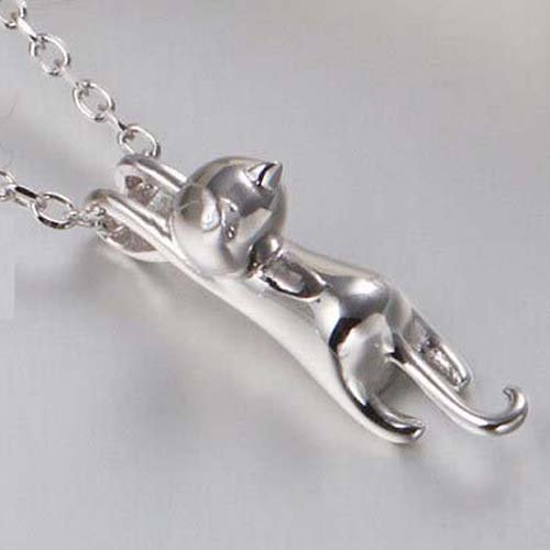 Wonvin Mujeres 925 Plata esterlina 3D Lindo Gato Amante Superficie Mate Suave Collar Colgante