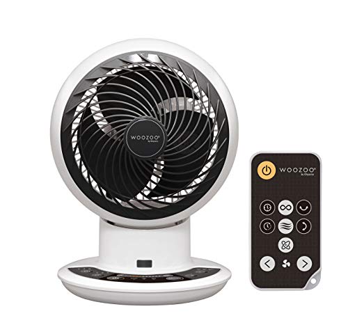 Woozoo by Ohyama, Ventilador de escritorio / mesa muy potente y silencioso, 25W, 28m alcance, Oscilación multidirec., Mando a distancia, Para superficie 43m² - Woozoo DC Jet 150 PCF-SDC15T - Blanco