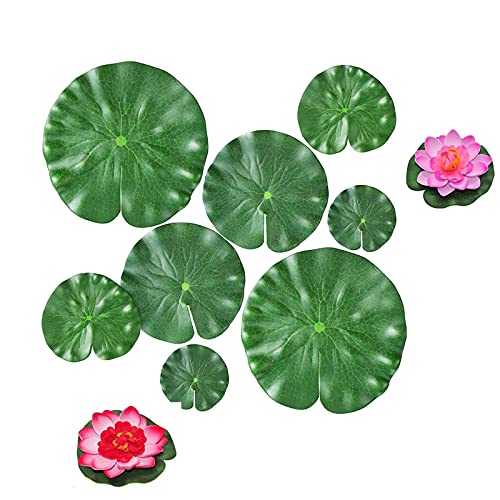 WTpin 10 Piezas Flotantes Lirio de Agua Artificial, Artificial de Hoja de Loto, Flores flotantes Artificial Lotus, Se Utiliza en Estanques, Acuarios y Espectáculos de Teatro, Etc