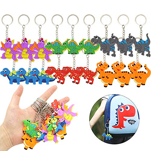 Wuree 72 PCs Dinosaur Party Favors Dinosaur Pulseras Anillos Llaveros Pegatinas Juguetes Premios Regalo Carnavales para niños Niños Fiesta de cumpleaños Artículos a Favor Goodie Bag Fillers