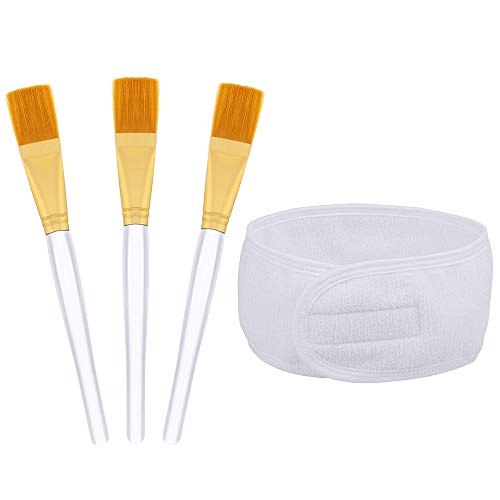 XAVSWRDE Pinceles para Mascarillas Faciales y Diadema Maquillaje, 3 Brochas para Mascarillas, Pincel de Mascarilla de Arcilla/Crema, Cepillo de Mascarilla, Cerdas Suaves, para Tratamientos Estéticos