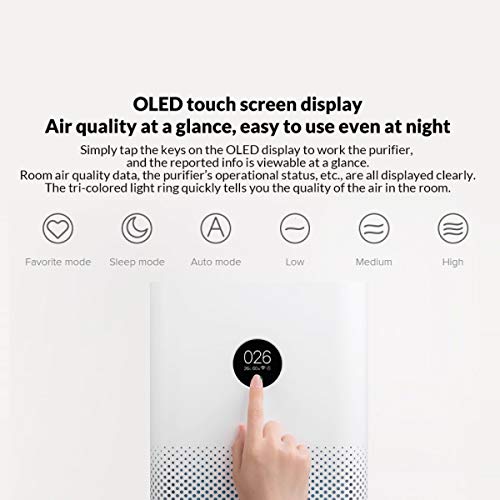 Xiaomi Mi Smart Air Purifier 3H Purificador de airecon pantalla táctil OLED, sensor de PM láser de alta precisión, APP Smart Control, filtro HEPA de 360 °, PM-CADR de 380 m³ / h