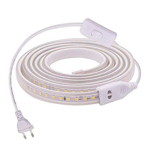 XUNATA 2m Actualizado 220V 2835 Tira LED con Interruptor, 120 LEDs/m Luces Blanco frio, IP67 Impermeable, Escalera de Techo Blancas Tira de LED Cocina Lights