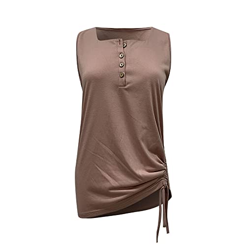 XUNN Camiseta de tirantes para mujer, de verano, sexy, con botones, con cordón, fruncido, blusa para mujer, Rosa., M