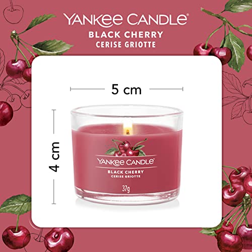 Yankee Candle Juego de velas perfumadas para regalo, Velas votivas rellenas de cereza negra, Mezcla de cera de soja, 3 unidades (1701393E)