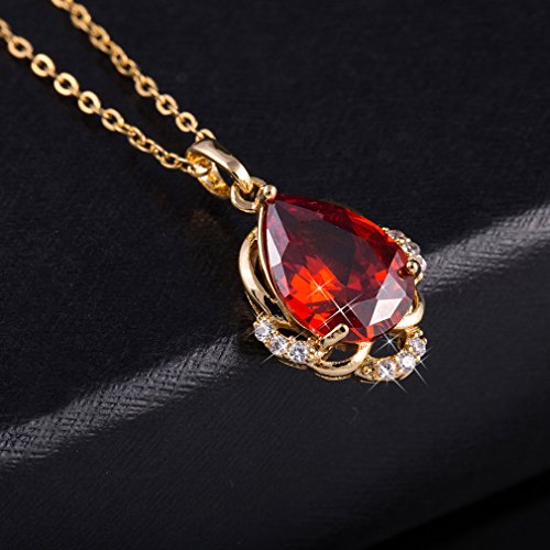 YAZILIND Joyería Pendiente del Collar de Diamante de 18 Quilates Chapado en Oro de la aleación de Las gotitas de Ruby Zirconia