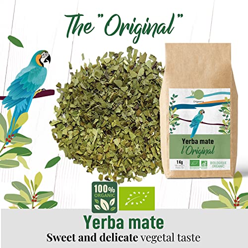 YERBA MATE ECOLOGICA 1Kg | Yerba Mate Verde No Torrefactado, Hojas, Sin tallo y no Polvoriento | Bebida Energética y Detox