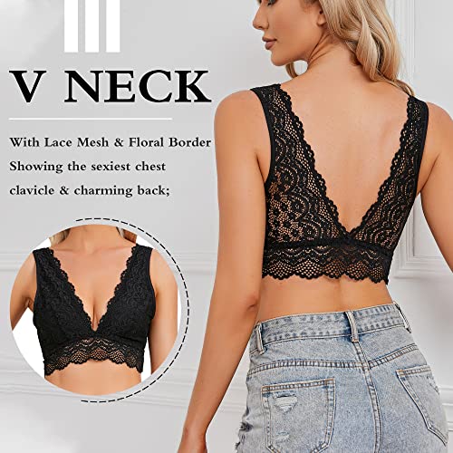 YIANNA Mujer Sujetador Encaje sin Aros Lace Bralette sin Relleno Sujetadores Comfort Bra Top de Negro, 8336 Size XL