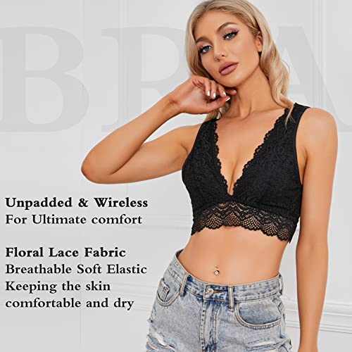 YIANNA Mujer Sujetador Encaje sin Aros Lace Bralette sin Relleno Sujetadores Comfort Bra Top de Negro, 8336 Size XL