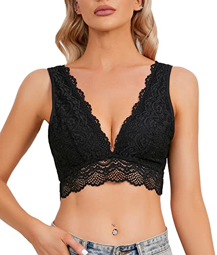 YIANNA Mujer Sujetador Encaje sin Aros Lace Bralette sin Relleno Sujetadores Comfort Bra Top de Negro, 8336 Size XL