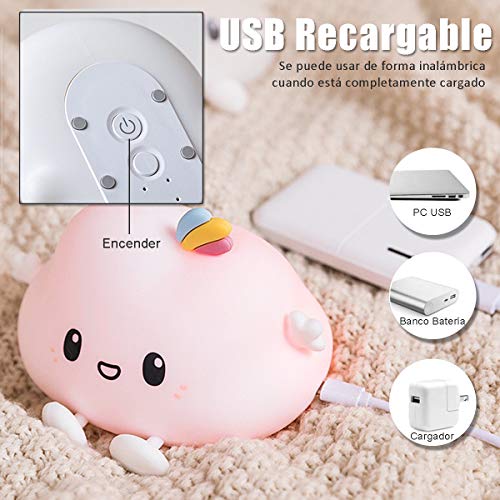 YingStar Luz Nocturna Infantil Habitación Lámpara Quitamiedos Portátil Regalos para San Valentin Mujer Lámpara Infantil LED USB Recargable Brillos Ajustables Colores RGB con Mando Luz para Bebe