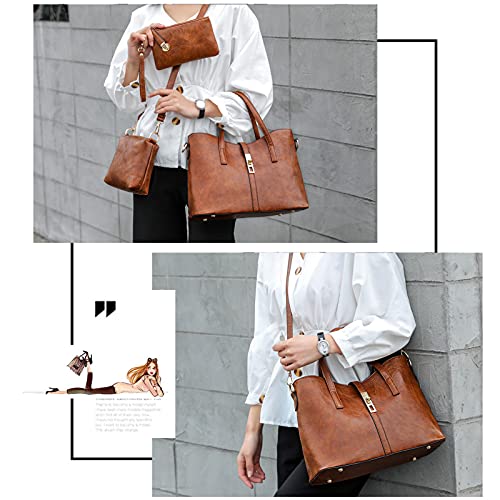 YNIQUE Bolsos de Mujer Bolso Bandolera Tote Totalizador Señoras Moda Grande De Hombro Bolsos PU Cuero Billetera 3pcs Set