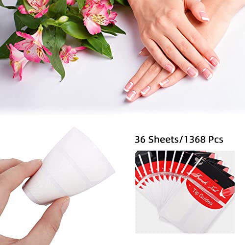 Yokilly Pegatinas Manicura Francesa, 36 Hojas / 1368 Pcs Autoadhesivas Guías Puntas Francesa, Pegatinas Uñas Para Uñas Gel, Tiras Manicura Sonrisa Francesa Para Decoración Nail