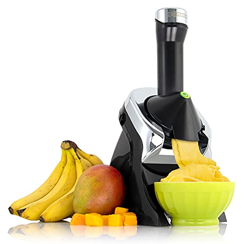 Yonanas 988 Deluxe Frozen Postre Maker Premium Chrome Diseño de frutas, es una alternativa vegana a helado, libre de BPA, apto para lavavajillas, incluye más de 75 recetas, 200 W, negro