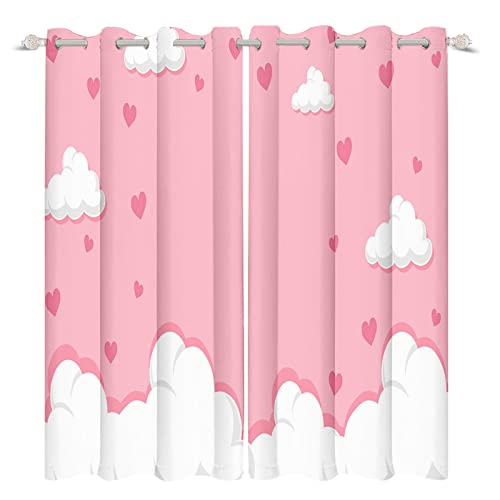 YongFoto 140x229cm Cortinas Opacas de San Valentín Corazón amor rosa dulce Nubes blancas Tema de princesa Feliz Día San Valentín para Cortinas Ventana Salón Dormitorio, juego de 2 Paneles con Agujeros