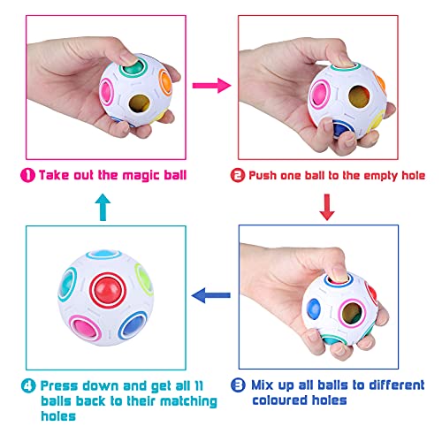 Yordawn Magic Rainbow Ball 2 Pack Magic Ball Puzzle 3D Puzzle Cube Bola Mágica del Arco Iris Speed Cube Regalo Cerebro Teaser Juguete Educativo para Niños Blanco