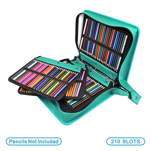 YOUSHARES - Estuche para lápices de colores de piel sintética con 200 + 16 compartimentos, gran capacidad, para lápices de colores Prismacolor, lápices de colores Crayola(verde)