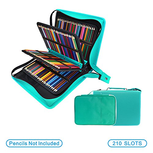 YOUSHARES - Estuche para lápices de colores de piel sintética con 200 + 16 compartimentos, gran capacidad, para lápices de colores Prismacolor, lápices de colores Crayola(verde)