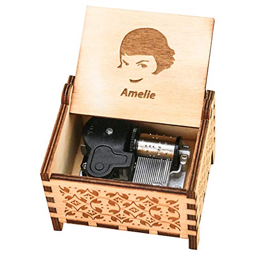 Youtang Amelie Music Box - Caja de música (18 notas, mecanismo de relojería, madera grabada, caja de música, Play La Valse D'Amelie, color marrón