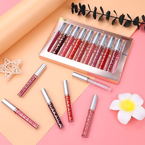 Yuccer 10 PCS Pintalabios Mate Larga Duracion 9 Colores Lápiz Labial Líquido Mate con 1 PCS Brillo Labial Hidratante Impermeable Maquillaje Regalos Para Mujer