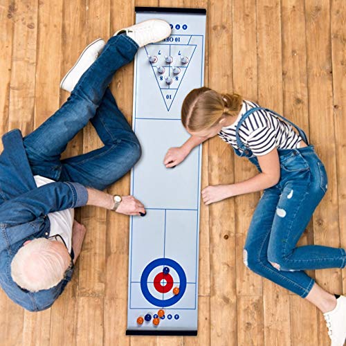 YZILXY Juego De Curling De Mesa - Tapete De Juegos De Bolos De Mesa 3 En 1 para Adultos, Niños Y Familias Diversión - para Almacenamiento Compacto En Interiores O Viajes a Partir De 6 Años