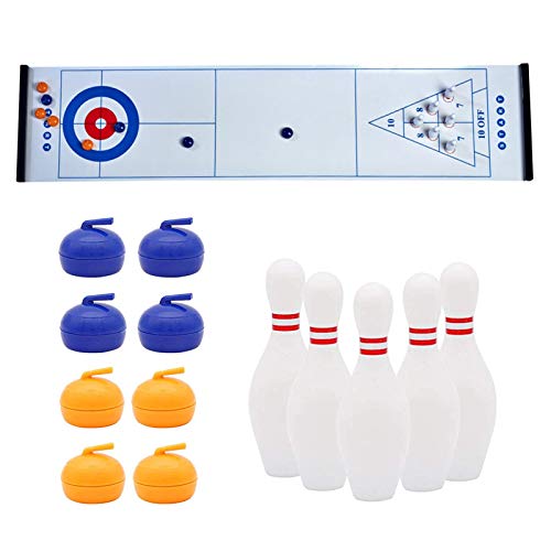 YZILXY Juego De Curling De Mesa - Tapete De Juegos De Bolos De Mesa 3 En 1 para Adultos, Niños Y Familias Diversión - para Almacenamiento Compacto En Interiores O Viajes a Partir De 6 Años