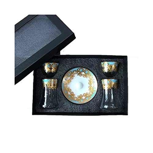 YZ&ZYSH Taza De Café De Té Árabe, Vasos De Té Turco con Borde Dorado Mate Y Caja De Regalo for Boda Unisex, Cóctel, Regalo, Juego De 6 Piezas (Color : Gold Black Blue)