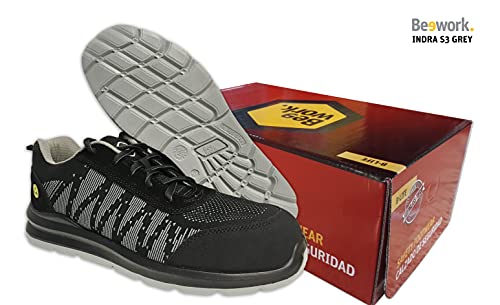 Zapatos de Seguridad Hombre Mujer Homologado. Suela Antiestática y Puntera Fibra Vidrio. Calzado Seguridad Deportivo Indra S3 BEEWORK Unisex (Gris, Numeric_45)