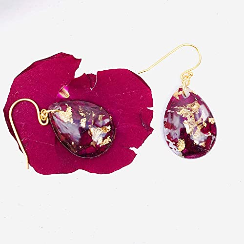 Zara - pendientes flores reales con pétalos de rosa | Joyas naturales de resina artesanal | Boho | Regalo único para mujer | ER63