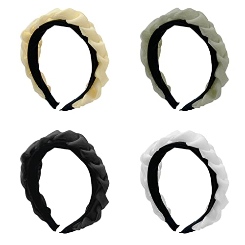 Zasjon Diadema Mujer, 4 Piezas Diadema Trenza Pelo Diadema Pelo Mujer Diadema Nudo Mujer Elástica Diademas Anchas para Mujeres Niñas Accesorios para el Cabello de Moda, 4 Colores