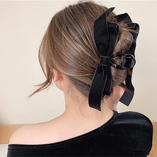 Zeayebsr 1 pieza horquilla grande, 20,5 cm * 4,5 cm Elegante horquilla de terciopelo negro retro con un nudo para cabello grueso Pinzas antideslizantes para el cabello