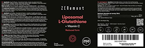 Zenement | L-Glutatión, + Vitamina C Liposomados, 250 ml | Forma reducida | Máxima Biodisponibilidad, Potente antioxidante | Vegano, Sin alérgenos, No-GMO