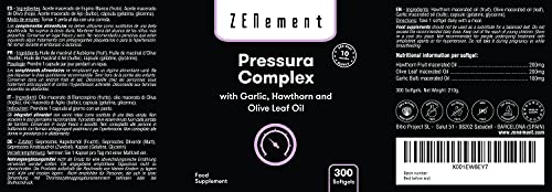 Zenement | Pressura Complex, con Aceite de Ajo, Espino Blanco y Hojas de Olivo, 300 Softgels | Para la Tensión y la Salud Cardiovascular | 100% Ingredientes Naturales, Sin Aditivos, Libre de Soja