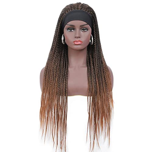 ZeniRuec Venda Box Trenzas Peluca Ombre Brown Largo Trenzaed Africano Peluca Sintético Trenzaing Beauty Pelo Natural Cabello para Mujer/Men with 3 Vendas Dark Brown 26 inch