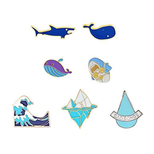 ZHANGOO 5PIC Esmalte Pins Blue Wave Iceberg Ballena Tiburón Broche Insignia Camisa de Mezclilla Pin de Solapa Dibujos Animados   Regalo Divertido para niños-Iceberg,q