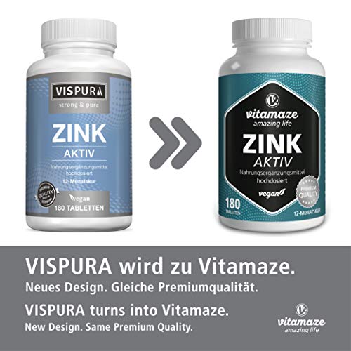 Zinc 25 mg Tabletas Vegano de Bisglicinato de Zinc Elemental, 180 Pastillas durante 1 Año, Altamente Biodisponible, Pura Suplemento Alimenticio sin Aditivos Innecesarios, Calidad Alemana