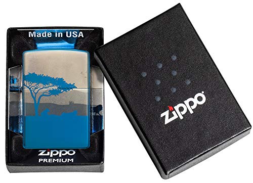 Zippo – Lion Design, High Polish Blue – Mechero para tormentas, Recargable, en Caja de Regalo, Normal, 60005339