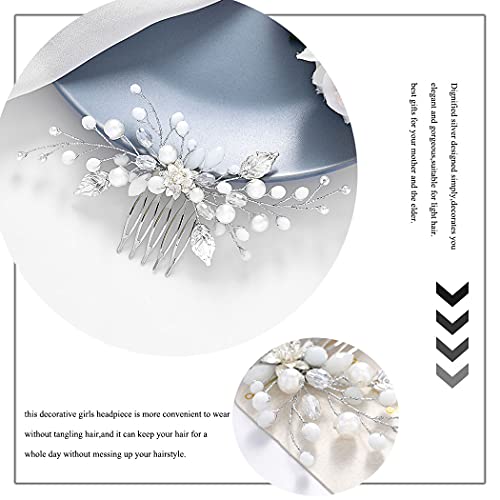 Zoestar flor peinetas para el cabello de boda perla plateada tocado de novia con cuentas accesorios para el cabello para mujeres y niñas