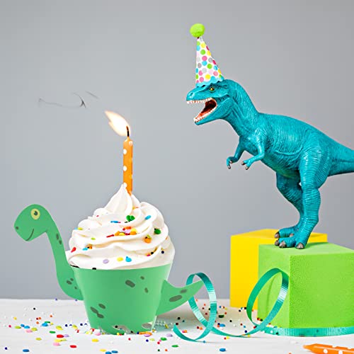 ZoomSky Cupcake de Dinosaurio, 48 Sets Envoltorios de Pastel Estegosaurio Tiranosaurio Triceratops Plesiosaurio Suministros de Fiestas Temáticas Jurásico Baby Shower Carnaval