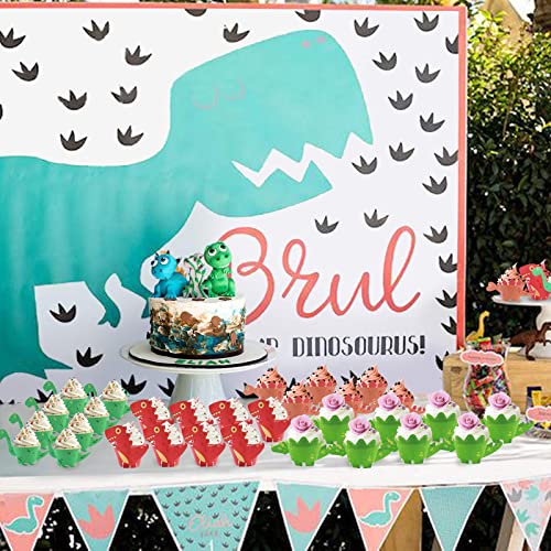 ZoomSky Cupcake de Dinosaurio, 48 Sets Envoltorios de Pastel Estegosaurio Tiranosaurio Triceratops Plesiosaurio Suministros de Fiestas Temáticas Jurásico Baby Shower Carnaval