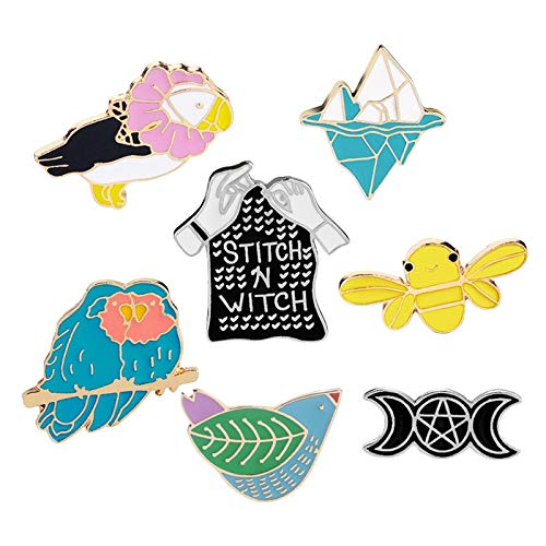 ZSCZQ Alfileres de Solapa de Esmalte de Animales Abeja Linda Paloma de la Paz Loro Pájaros Broches Puntada de Iceberg Bruja Círculo mágico Insignia Joyería Regalo para niños Iceberg