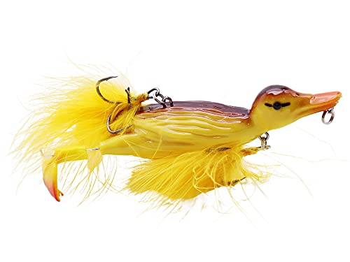 1 Pieza 3D Pato señuelo de Pesca de Superficie, Patito Amarillo, Cebo Artificial Flotante, pies Que salpican y salpican, Aparejos de Pesca Duros, Geer 12cm 28g