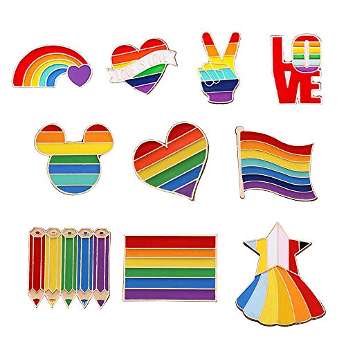 10 Piezas Bandera Insignias LGBT Broche, Solapa Regalo Broche de Metal, Broche de Orgullo Gay, para Suéteres, Bufandas, Pañuelos, Vestidos, Trajes, Bolsos, Mochilas