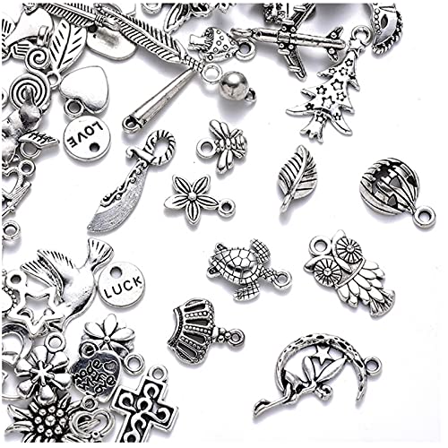 100 Piezas Tibetana Colgantes del Encanto, Mezclados Retro Colgantes del Encanto de Plata Pendant Charms Aleación para Pendientes, Collares, Pulseras, Joyería de Bricolaje, llaveros